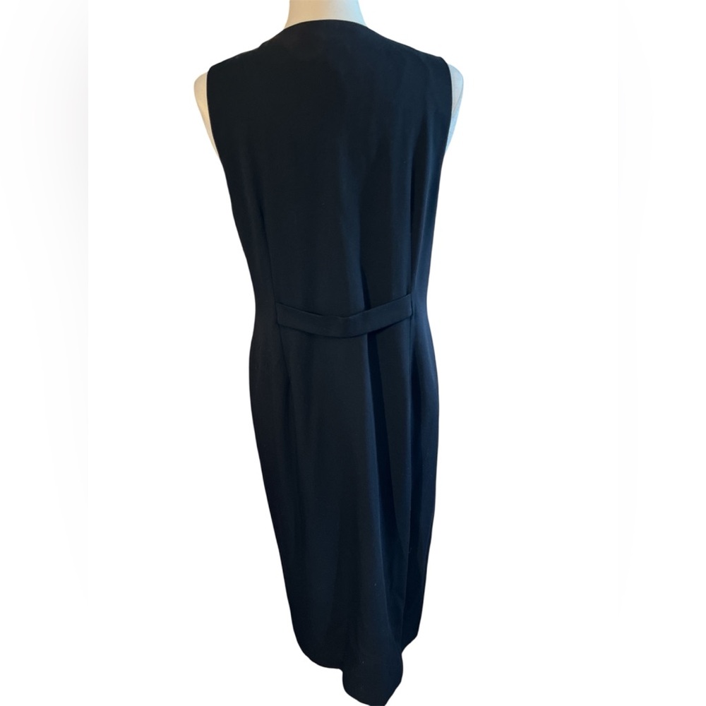 Talbots Black Wool Blend Button Up Sleeveless, Sheath Midi Dress V-Neck  Size 12 - Picture 4 of 13